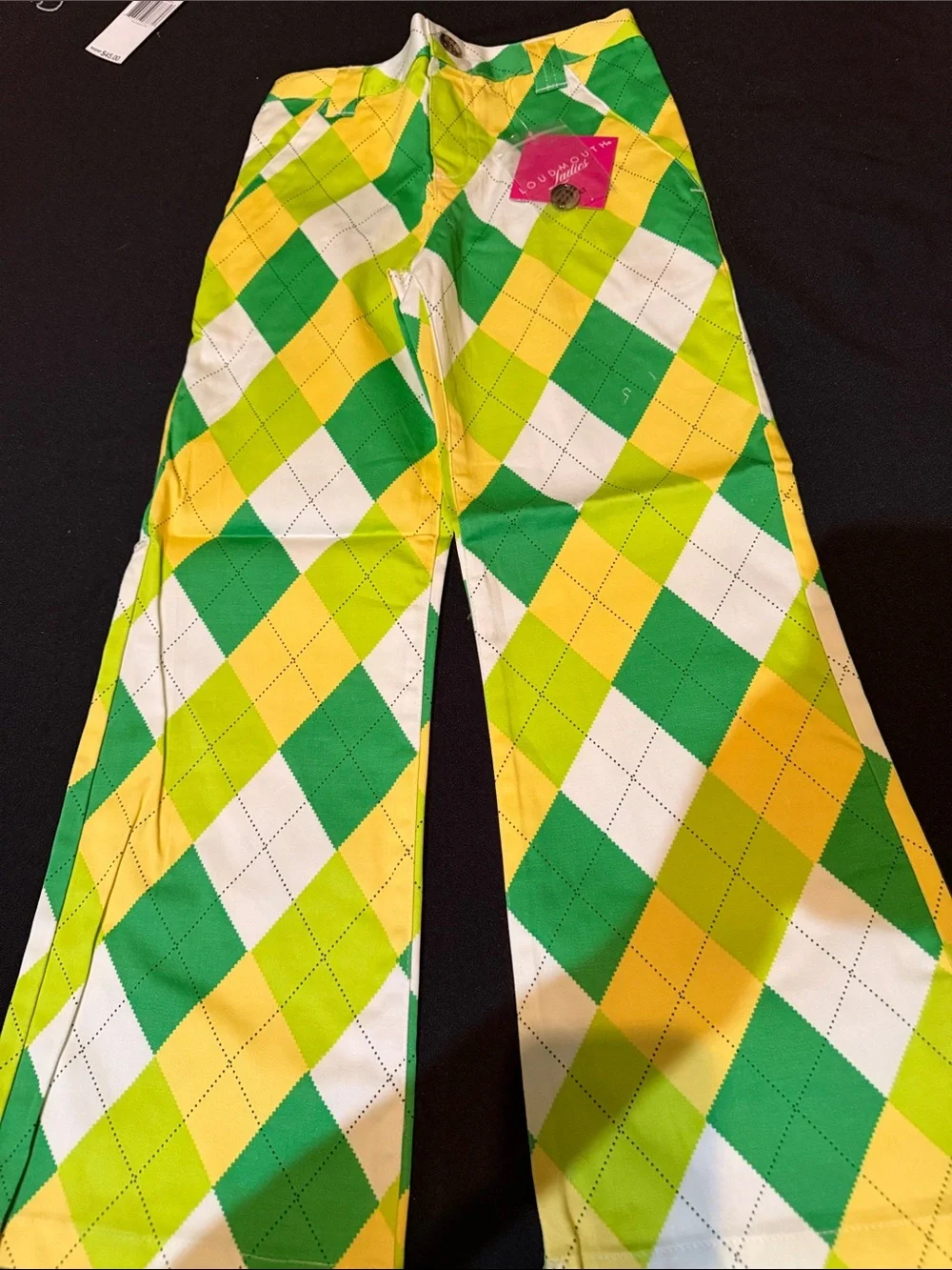 Loudmouth Green, Yellow and White Argyle Kids Pajama Bottoms